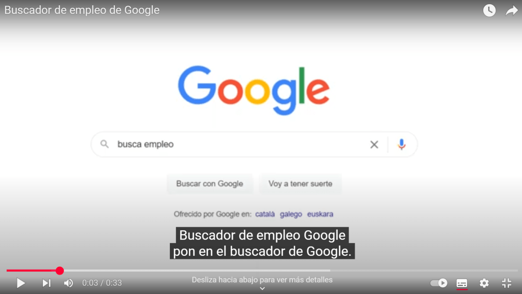 Buscador de empleo de Google mostrando la página principal con el logo de Google y la barra de búsqueda.